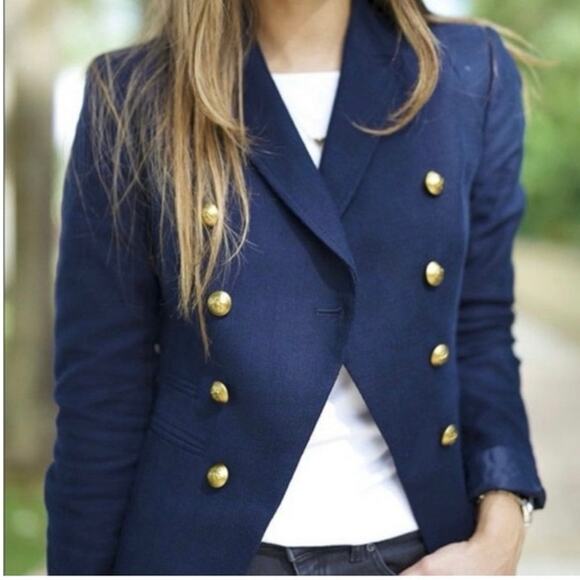 Banana Republic Blazer Jacket women's size 12 military blue gold buttons double - Picture 9 of 15